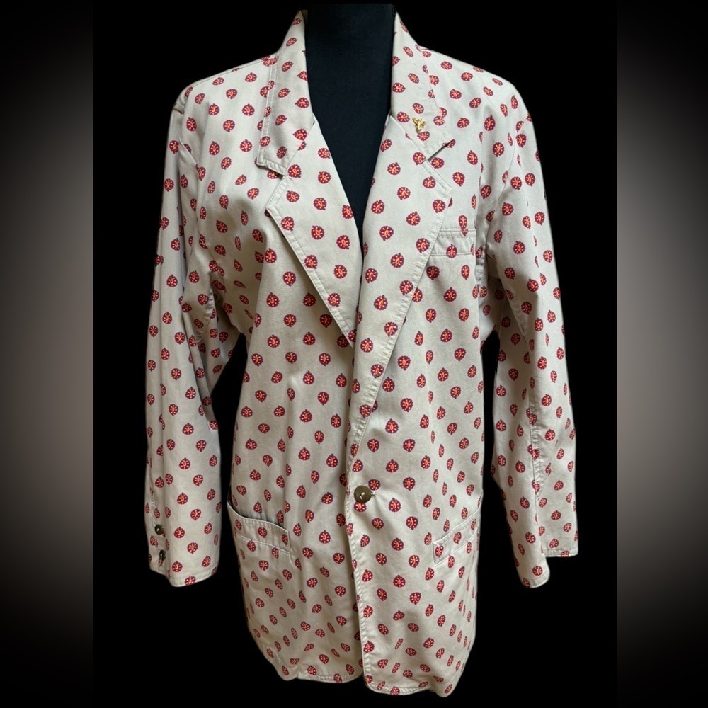 LIZWEAR LIGHTWEIGHT RED & BEIGE PRINT CASUAL BUSINESS BLAZER SIZE 14 ❣️⭐️